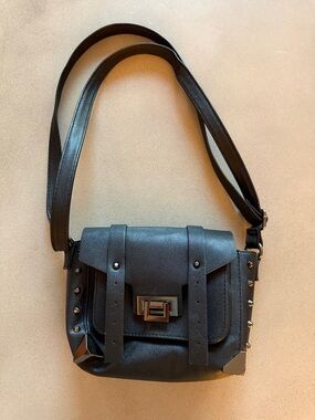 Black Stud-Trim Crossbody Bag with Metal Turn-Lock